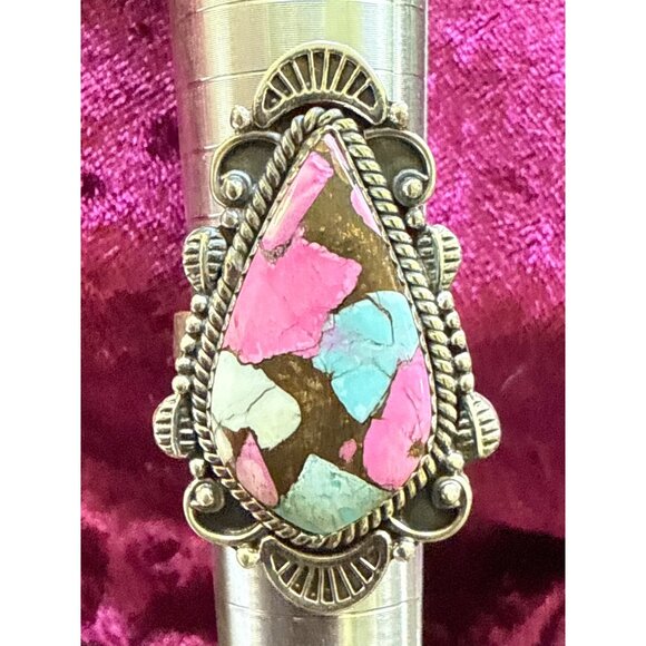 Cotton Candy Dahlia Sterling Silver Adjustable Ring Size 9 Closed Back & Intrica - Picture 1 of 7